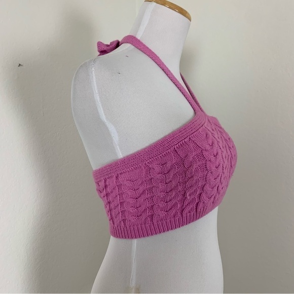 PrettyLittleThing Cable Knit Halterneck Top Size S Hot Pink - Picture 8 of 10